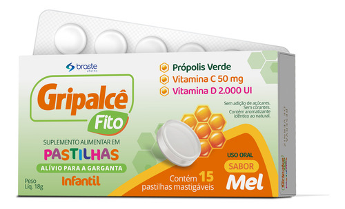 Gripalcê Fito Pastilhas P/ Crianças Alívio P/ Garganta Mel