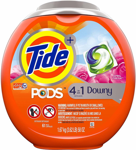Tide Pods Plus Downy 4 En 1 He Turbo Detergente Pacs, Abril