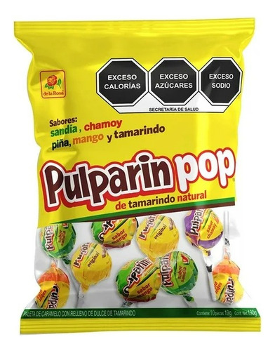 7 Pza Paletas De Caramelo De La Rosa Pulparin Pop 190 G