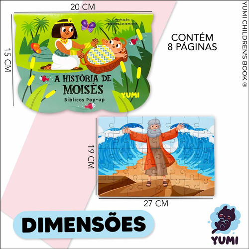 Kit Livro Infantil História De Moisés Em 3d Pop-up + Quebra-cabeça Bíblia Infantil Leia E Divirta-se 3 A 12 Anos