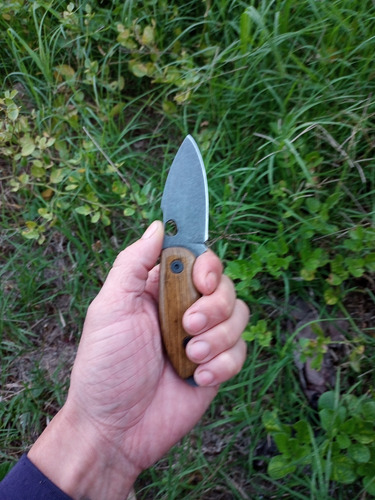 Cuchillo Artesanal Táctico Edc Acero 1070 Funda Cuero Gris