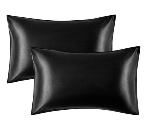 Funda Almohada Satin  Tipo Seda Set X2 Unid Negro