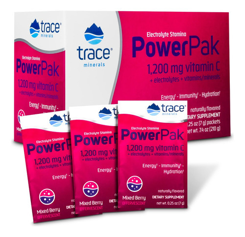 Trace Minerals Powerpak Vitamin C 30 sachês de minerais com sabor misto de frutas vermelhas