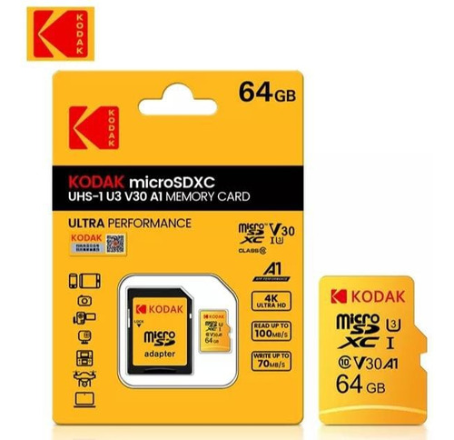  Memoria Kodak Micro Sd De 64gb + Adaptador Class 10