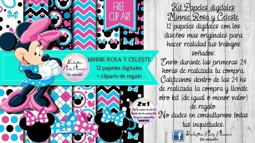 Papeles Fondos Digitales Minnie Rosa Y Cceleste Kit