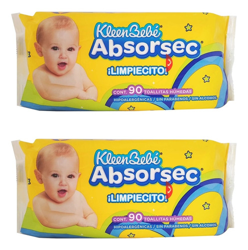 Pack 2 Kleenbebé Absorsec 90 Toallitas Húmedas