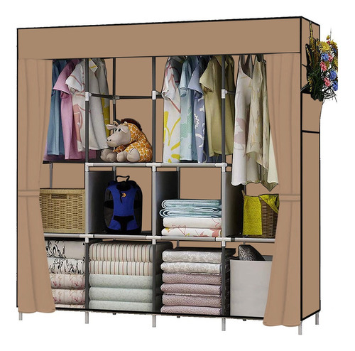 Closet Grande Ropero Armable Portátil Organizador Recamara Color Marrón Claro