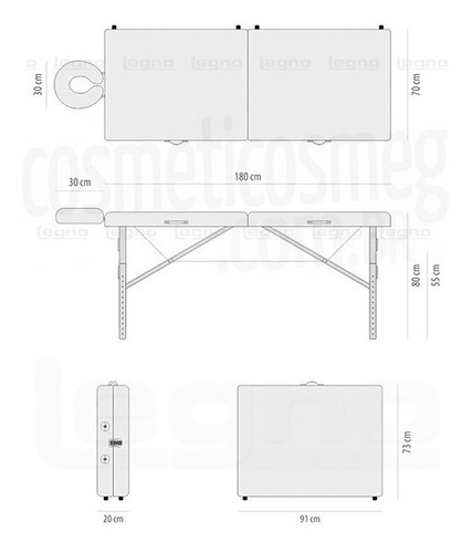 Imagem 2 de 5 de Maca Legno Maleta Portátil Sirius Larg.70cm Altura Regulável