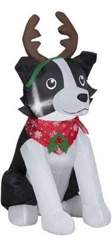 Adorable Perro Collie Con Inflable De Navidad Por