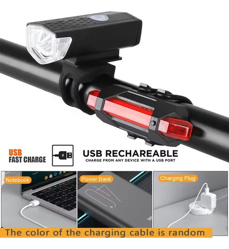 Juego De Faros Delanteros Y Traseros Usb Led Recargables Par