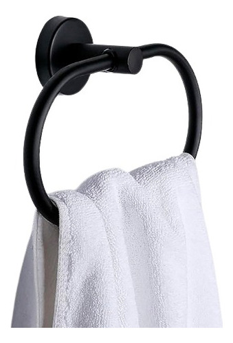 Toallero Oval Tipo Aro Baño Metalico 20cm Negro Mate