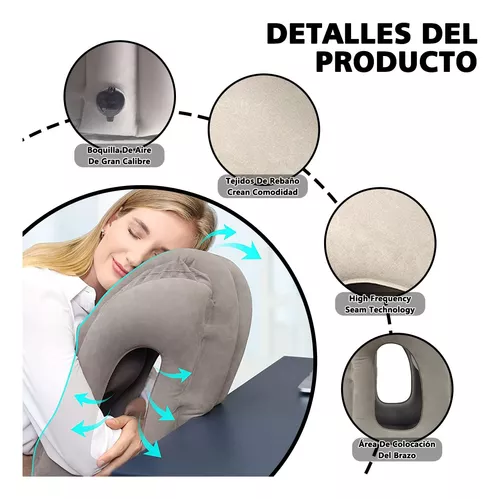 Almohadas inflables de viaje para avión, almohada de cuello inflable para  dormir, artículos esenciales de viaje en avión para apoyo de vuelo largo