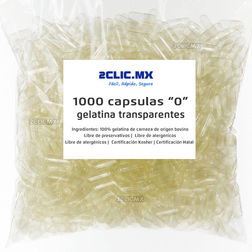 1000 Capsula Vacia #0 Grado Farmaceutico Transparente Millar