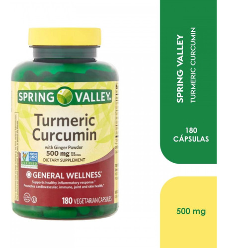 Spring Valley Turmeric Curcumin Cúrcuma 500mg 180 Cápsulas 