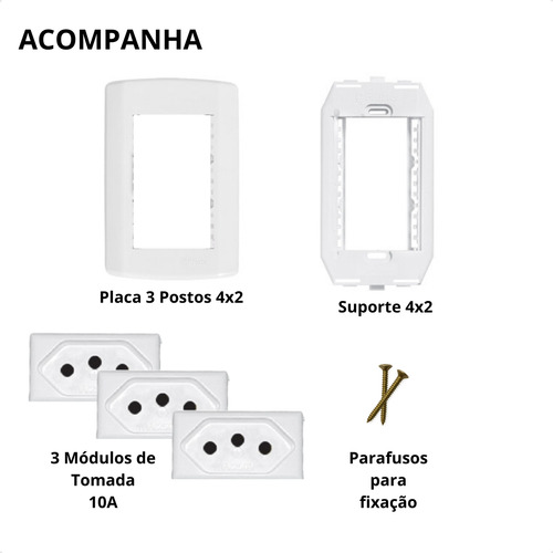 Tomada Tripla 10a Pluzi Modular Branca 250v 4x2 3p Pluzie