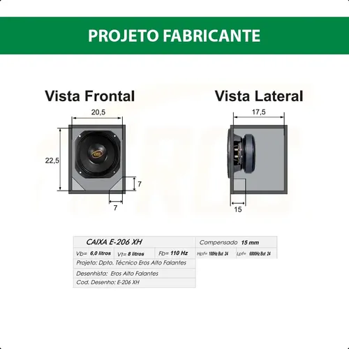 Alto-falante Eros E206 Xh 6'' - 200w Rms - 8 Ohms | MercadoLivre