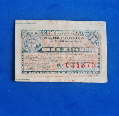 Billete 10 Centavos   Colombia 1900