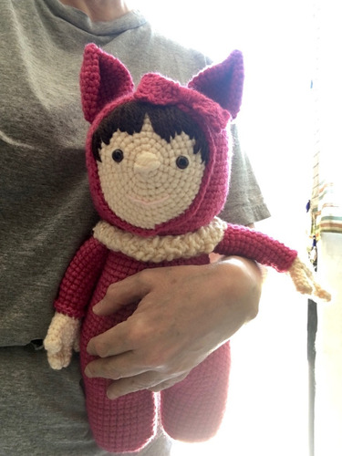 Amigurumi Muñeca Niña Vestida De Zorro Tejida A Mano