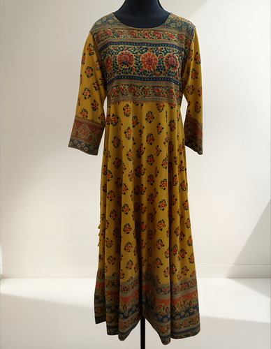Vestido Mostaza 100% Algodón De La India