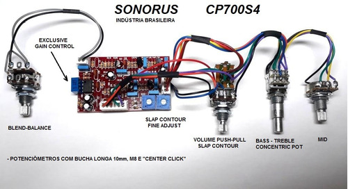 Kit Pré-amplificador Circuito Ativo P/ Baixo Cp700s4 Sonorus