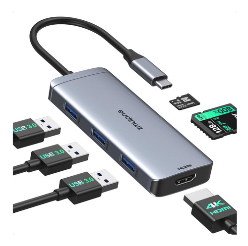Usb C Hub 6 En 1 Dongle Usb C Adaptador Usb-c A Hdmi Con 4k,