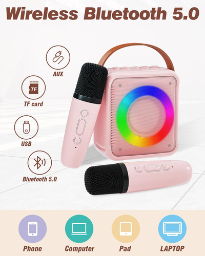Mini Máquina De Karaoke Con Bluetooth Y Luces Led
