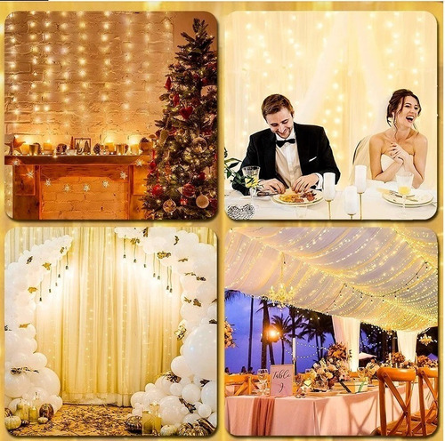 Imagen 4 de 10 de Luces Cortina Led Navideño Navidad De 3x3 Matrimonio Fiestas