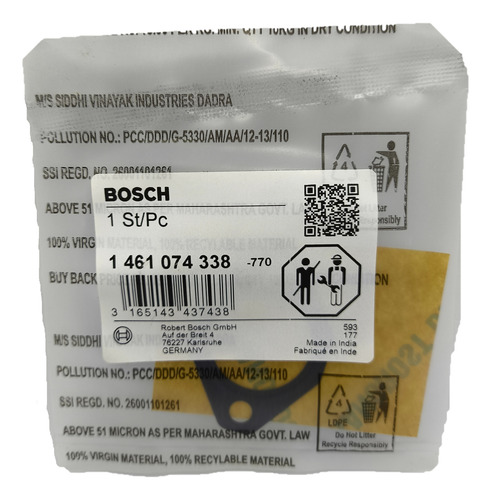 Kit 5 Peças Junta Chapa Bomba Injetora Bosch 1461074338
