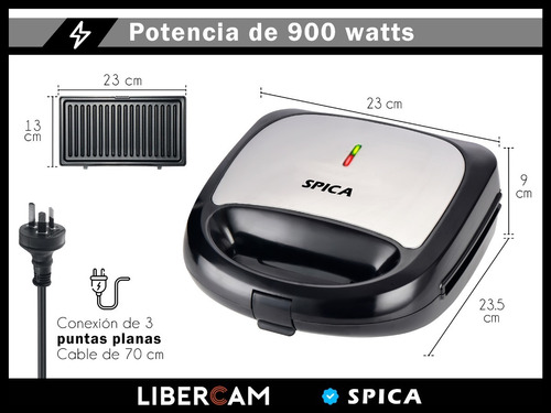 Sandwichera Waflera Grill Spica Sp-1480 3 En 1 Antiadherente Color Negro