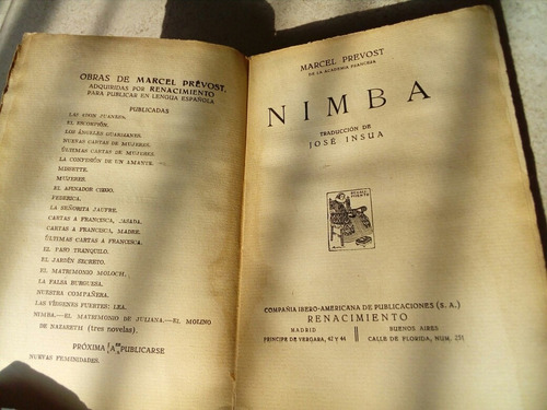 Nimba- Tres Novelas- Marcel Prevost- Ed Renacimiento 1929