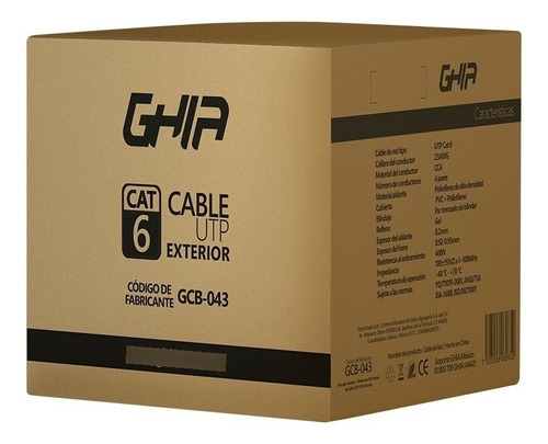 Ghia Bobina De Cable Cat6 Utp, 305 Metros, Negro