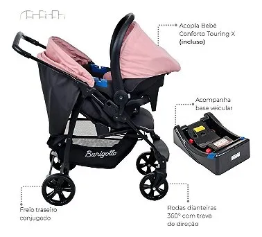 Conjunto Carrinho + Bebê Conforto Ecco Travel System Burigotto