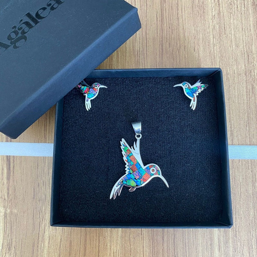 Imagen 8 de 10 de Dije Y Aretes Colibrí Ópalo Plata 925 Mujer Agálea Joyería