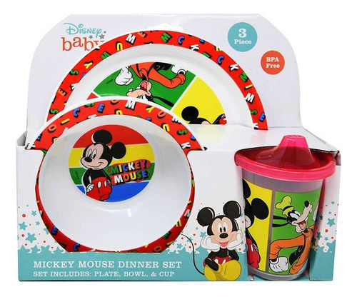 Set De Vajilla Infantil De Mickey Mouse 3pzs     