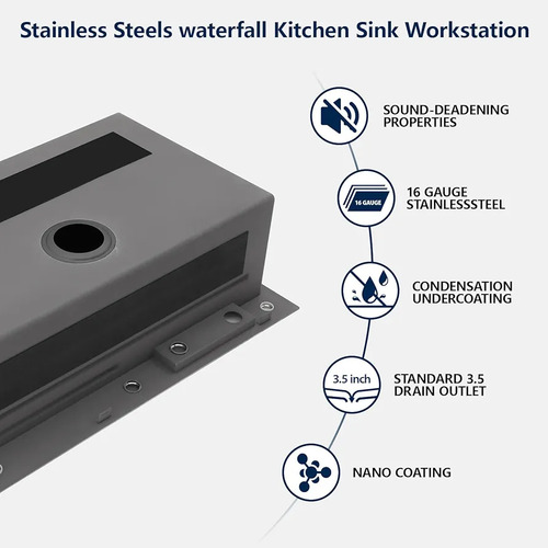 Logmey Fregadero De Cocina Cascada Negro Revestimiento Nano