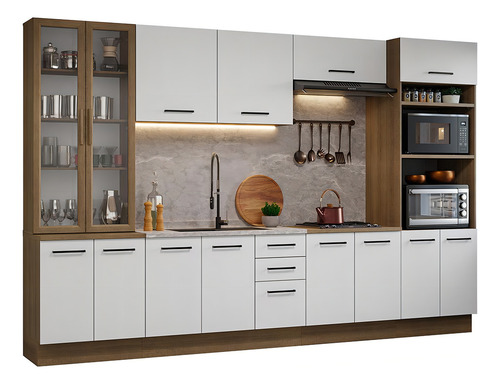 Armário De Cozinha Completa 340cm Agata Madesa 01 Cor Rustic/branco