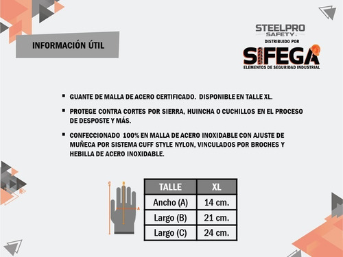 Imagen 3 de 4 de Guante Malla De Acero Inoxidable Steelpro