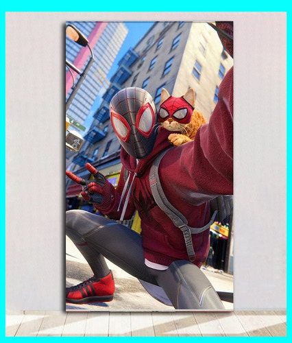Cuadro Decorativo Spider Man 29x50 Cm Hombre Araña Y Gatito 