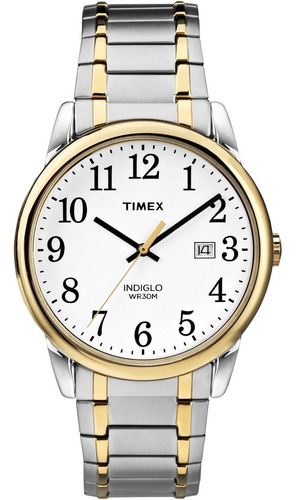 Reloj Hombre Timex Con Luz Indiglo 38 Mm Tw2p814009j Color De La Correa Plateado Color Del Bisel Dorado Color Del Fondo Blanco