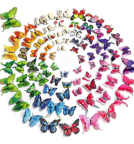 96 Mariposas Decorativas 3d Para Pared, 8 Colores ,con Imán