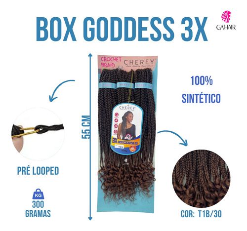 Cabelo Box Goddess Tranças Afro Pronto Para Aplicar 300gr Cor Preto Com Californiana Vermelho T1B-BUG