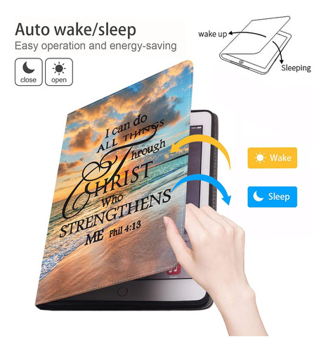 Funda Para Ipad 9.7, Funda Para Ipad 2, Funda Tipo Folio De Cita Cristiana Versículo Bíblico Fil 4-13.