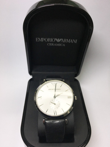 Relógio Original Empório Armani Pulseira Couro Preto Usado