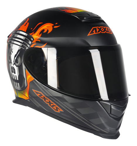 Capacete Moto Axxis Piston Preto Laranja Fosco
