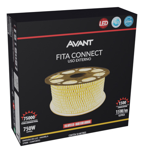 Fita De Led Ip65 15wm 50 Metros Tensão Direta 2700kca Luz Branco-quente