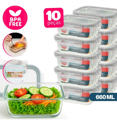 Pote Hermético De Vidro Marmita Kit C/10 De 660ml -com Trava