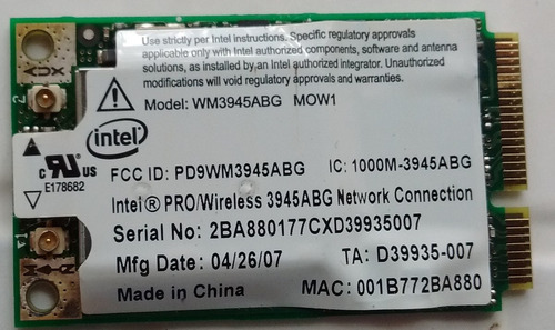 Placa Wireless Interna Para Notebook - Modelo Wm3945abg Mow1