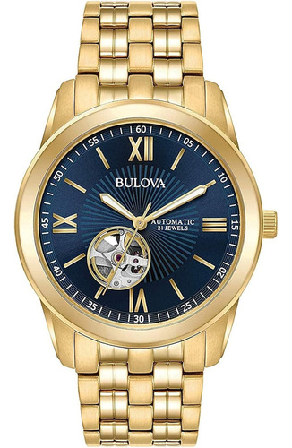 Relógio de pulso Bulova 97A131, analógico-digital, fundo azul preto, bisel e pulseira de aço inoxidável
