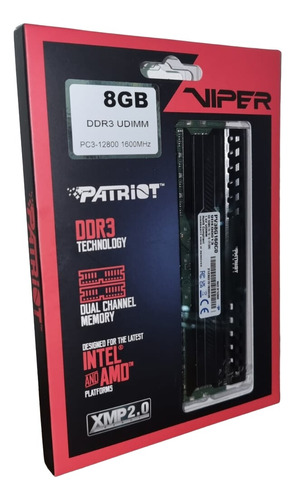 Memoria RAM Patriot Viper Ddr3 de 8 GB a 1600 MHz (pv38g160c0)