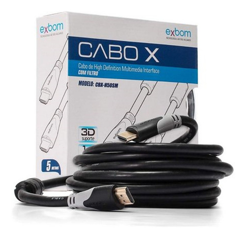 Cabo Hdmi 1.4 Full Hd 5m Tv Pc Bluray Video Game Som Imagem
